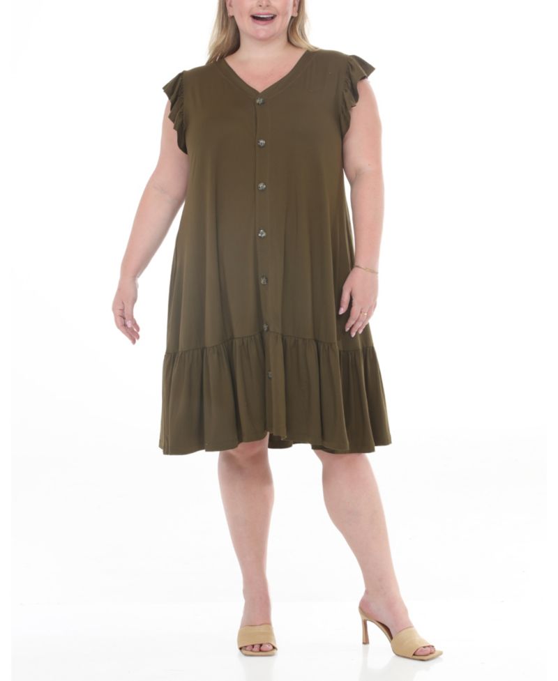 Plus Size Button-Front Tiered Swing Dress