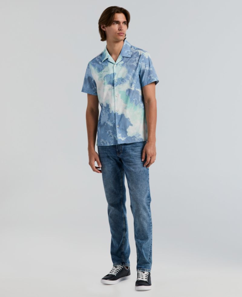Men's Wave Print Camp Collar Shirt