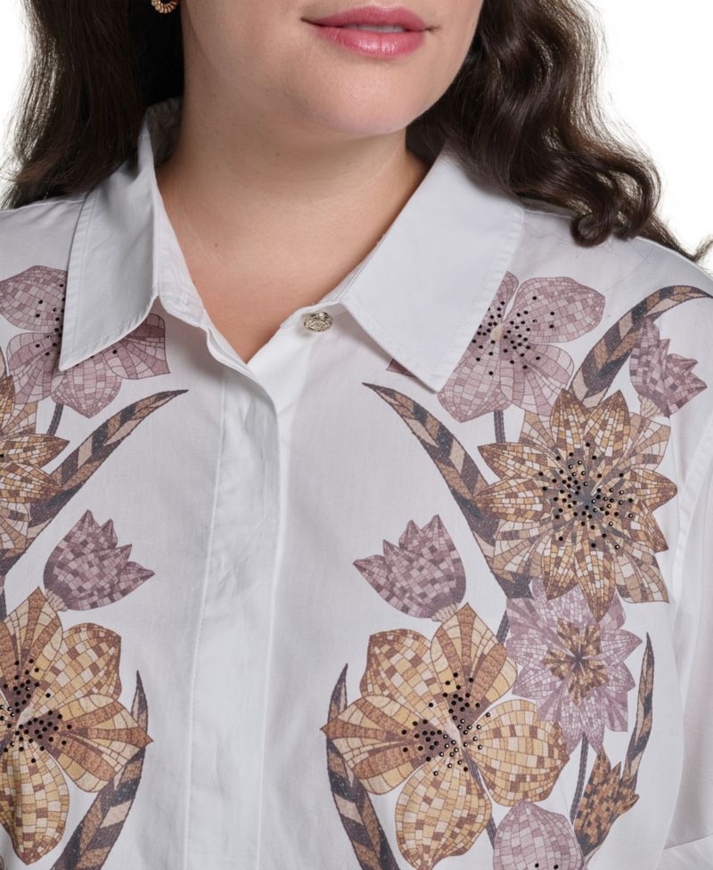 Plus Size Floral Short-Sleeve Collared Blouse