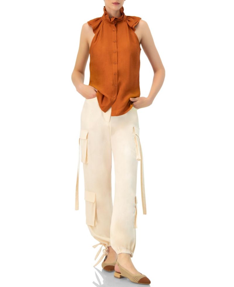 Women's Sleeveless High Neck Blouse with Front Buttons