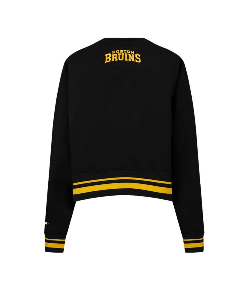 Women's Black Boston Bruins Area Code Cropped Pullover Sweatshirt