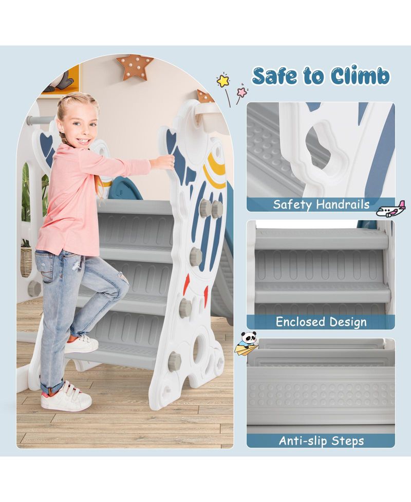 4-in-1 Kids Slide and Swing Set with Basketball Hoop