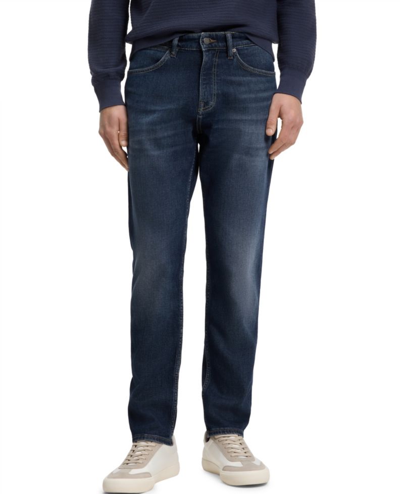 Men's Stretch Cotton Contrast Stitching Tapered-Fit Jeans
