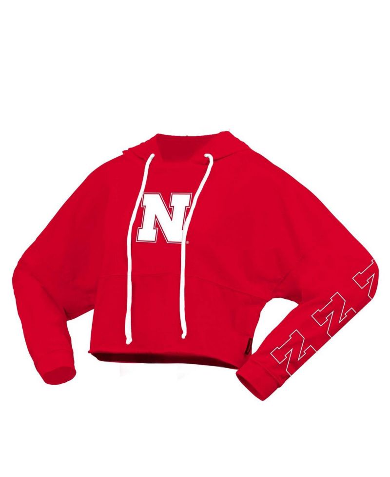 Women's Scarlet Nebraska Huskers Oversized Cropped Pullover Hoodie