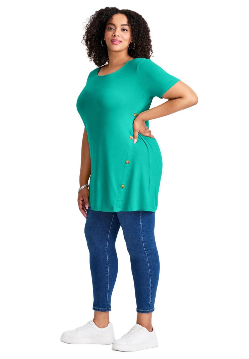 Women's Plus Size Button Detail Tunic Tee