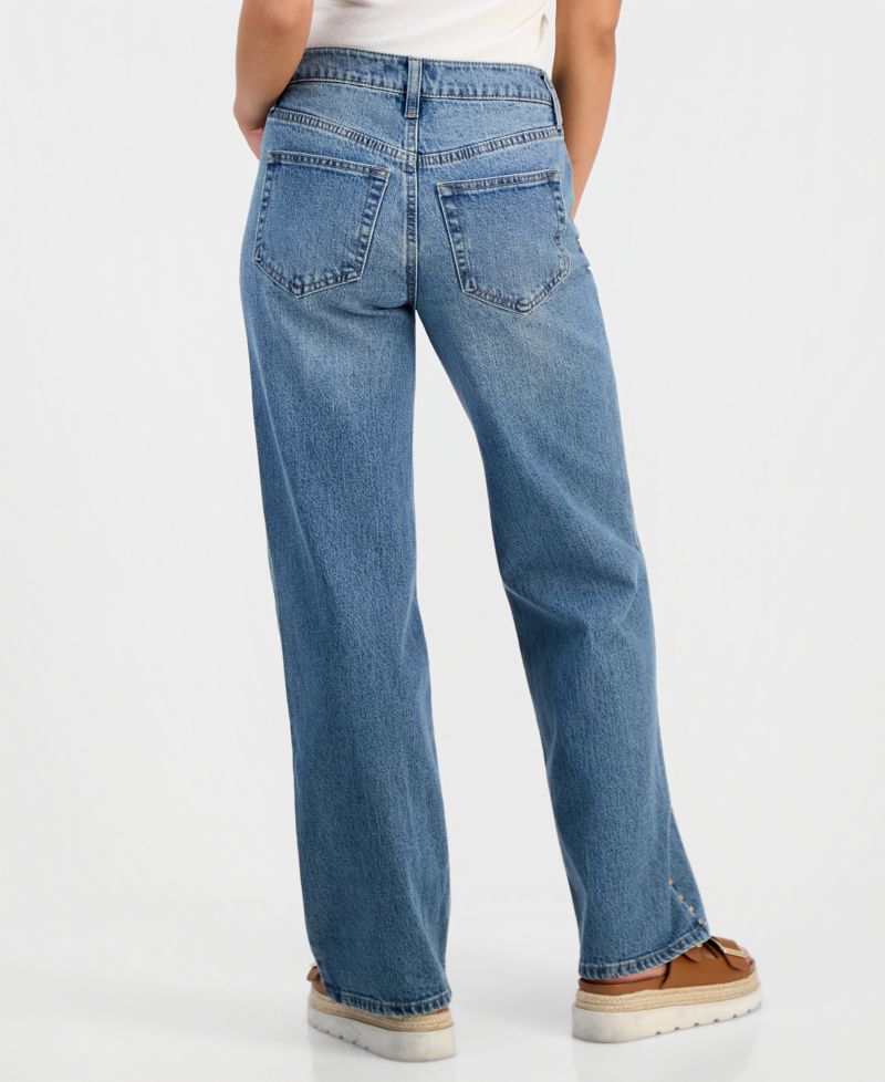 Petite High-Rise Embroidered Straight-Leg Jeans