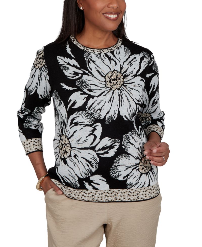 Petite Travel Advisory Floral Knit Sweater