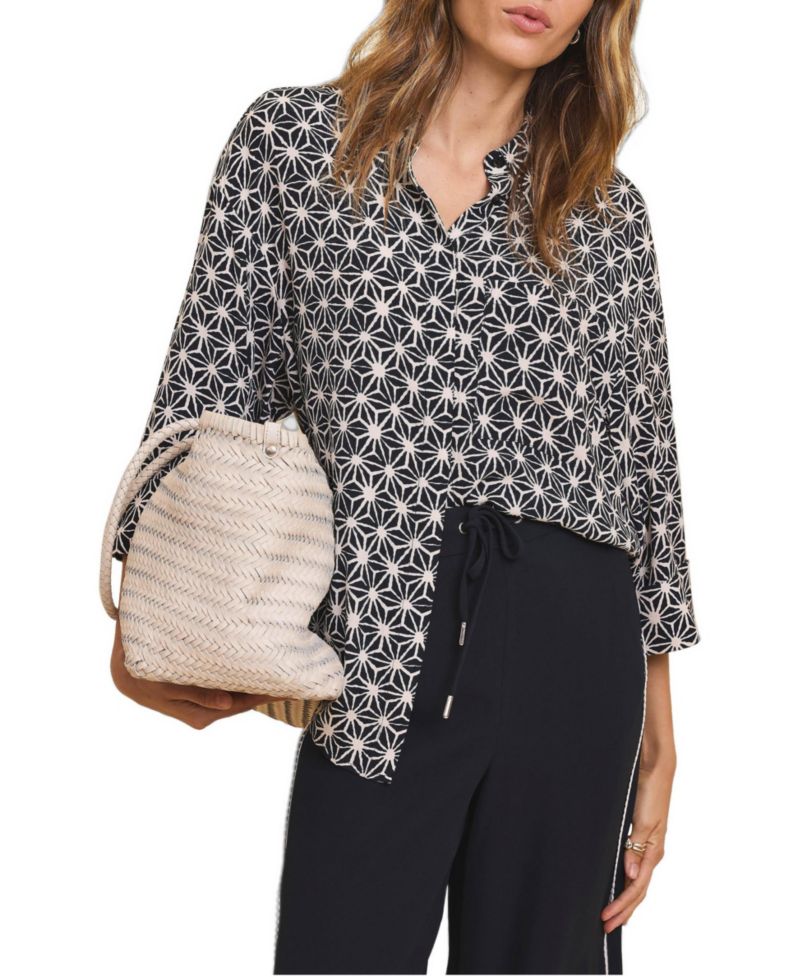 Women's Geometric-Print Resort 3/4-Sleeve Shirt
