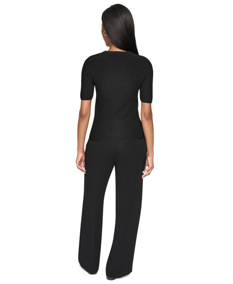 Women's Short-Sleeve Crewneck Ribbed Sweater