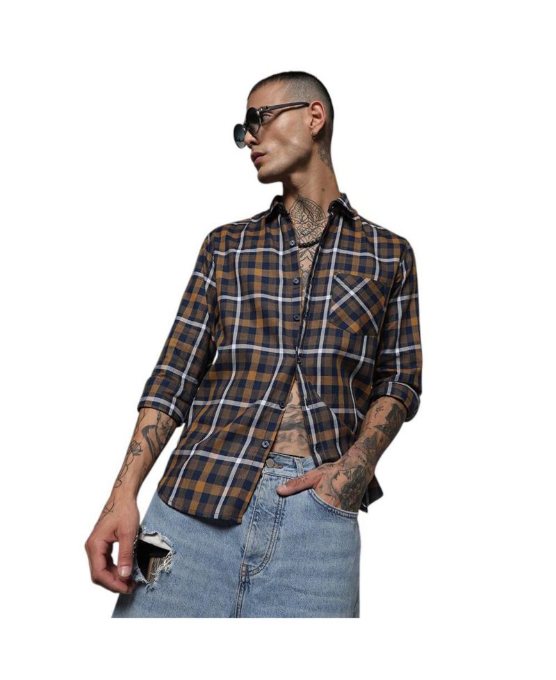 Men's Cobalt Blue & Mustard Yellow Tartan Plaid Shirt