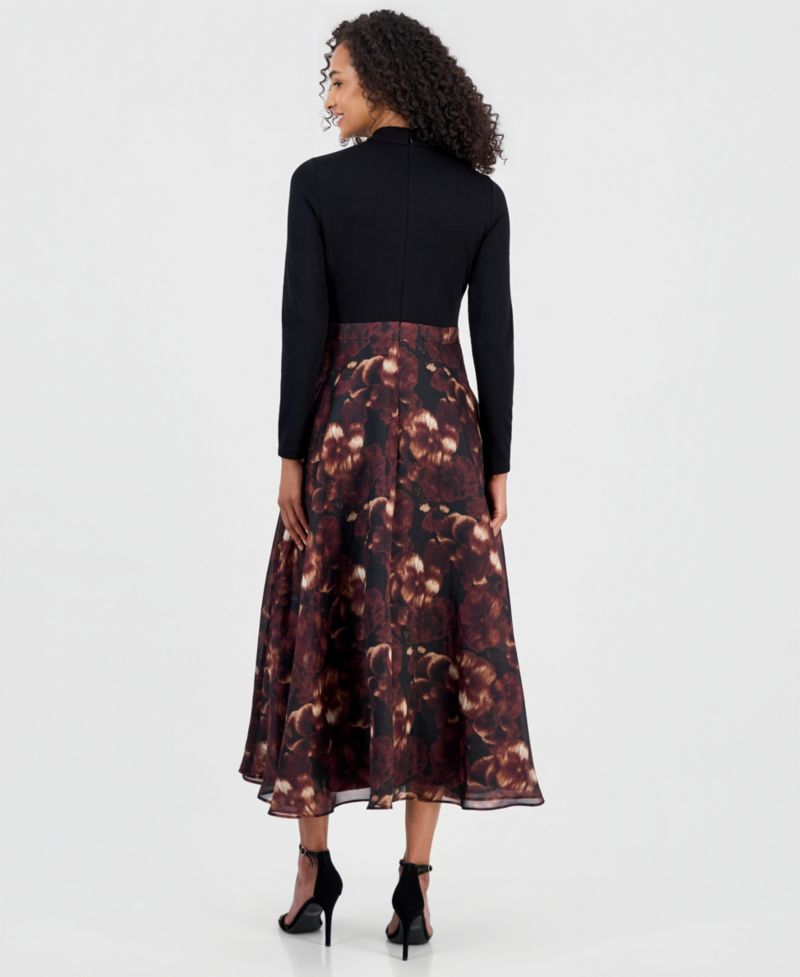Women's Serenity Mock-Neck Long-Sleeve Floral-Print Dress