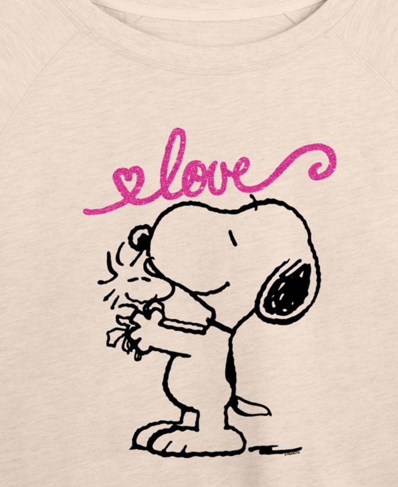 Women's Peanuts Snoopy And Woodstock Love French Terry Long-Sleeve T-Shirt