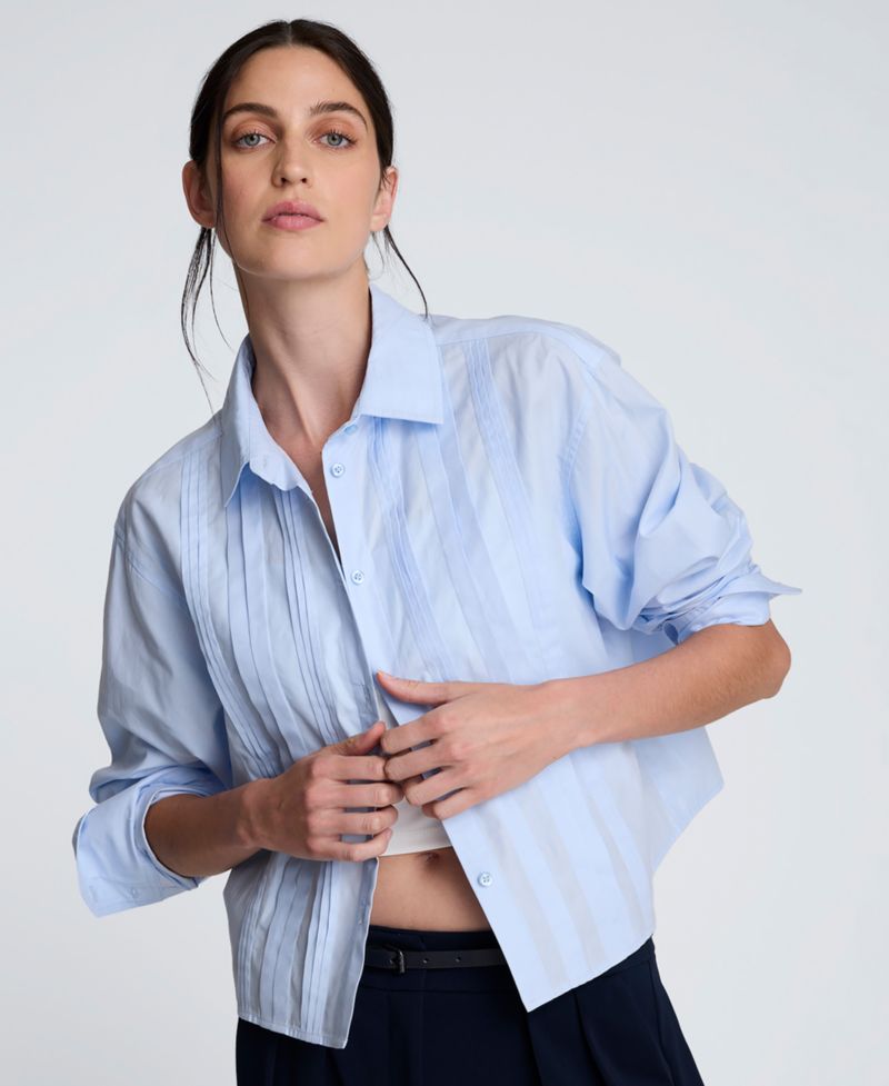 Women's Cropped Tuxedo Style Button Down