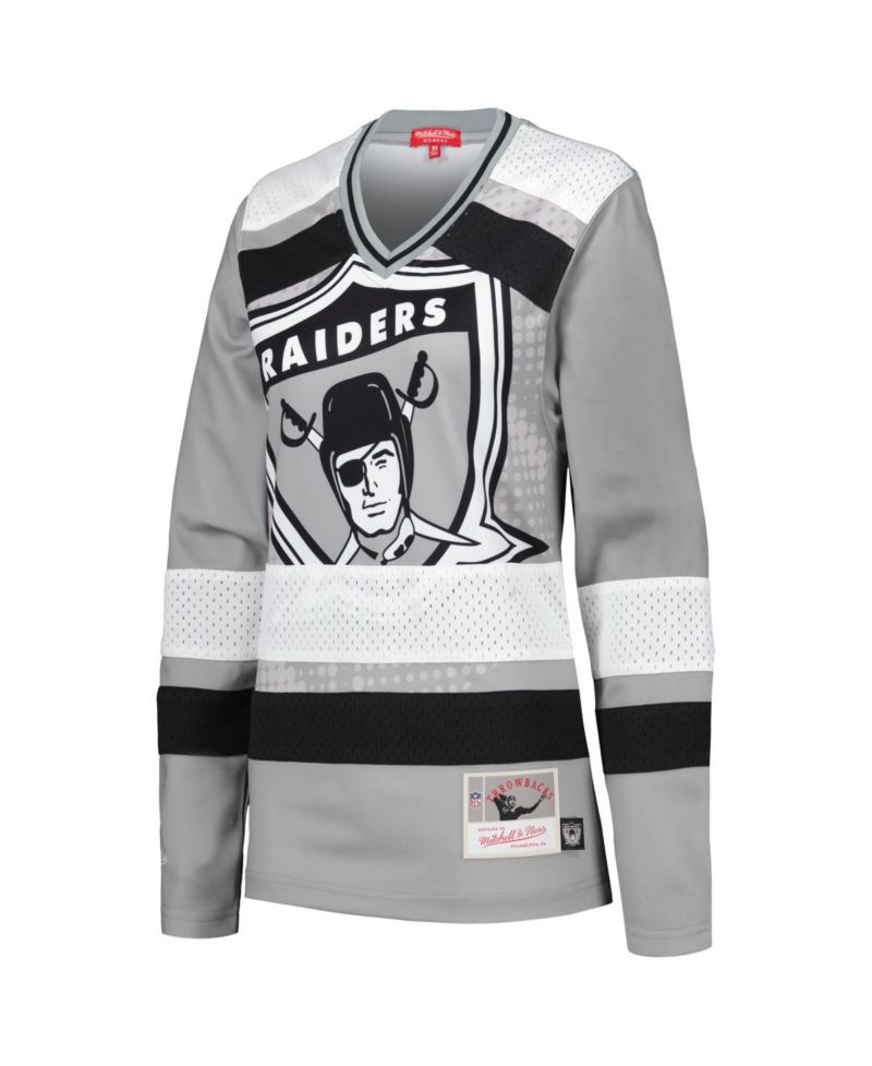 Women's Silver Distressed Las Vegas Raiders Big Face 7.0 Long Sleeve Jersey T-shirt