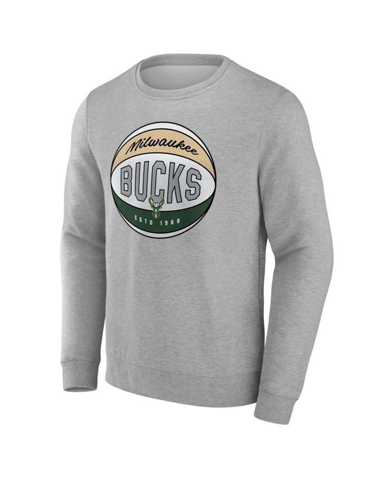 Men's Gray Milwaukee Bucks True Classics Hard Color Fleece Pullover Sweatshirt