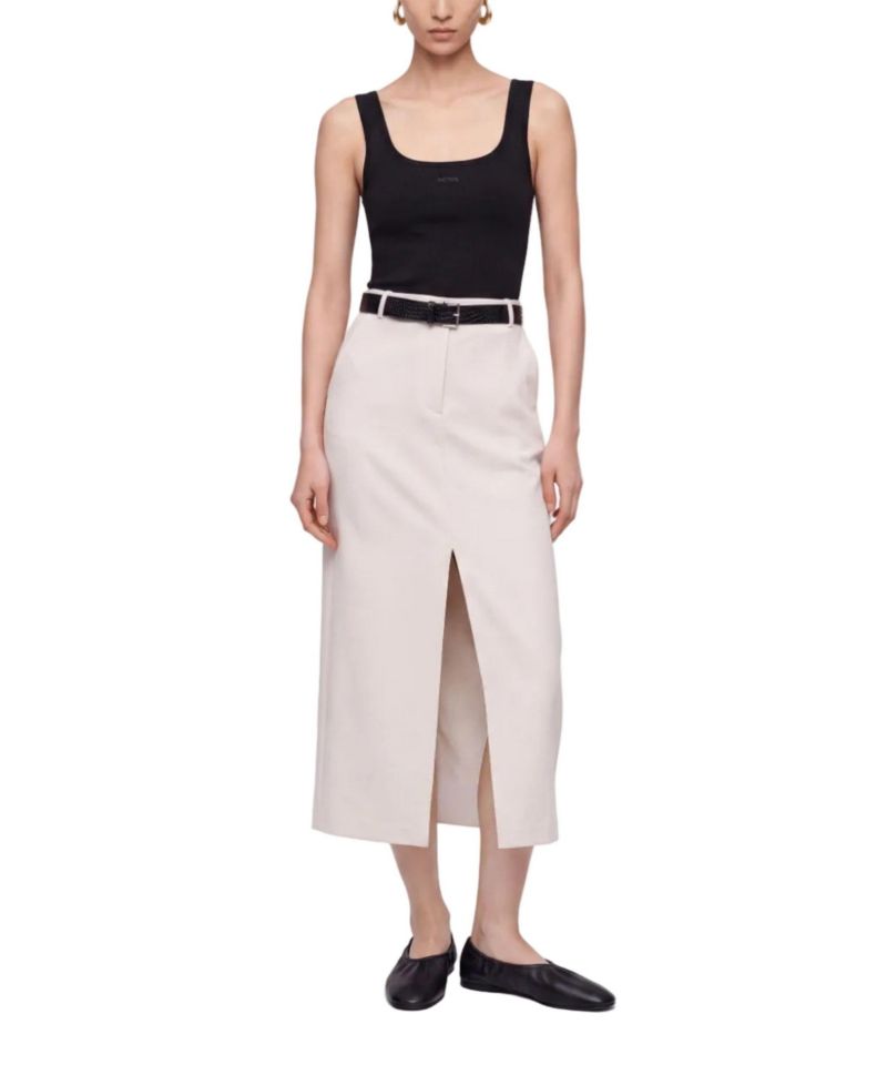 Women's Belted Front-Slit Maxi Skirt