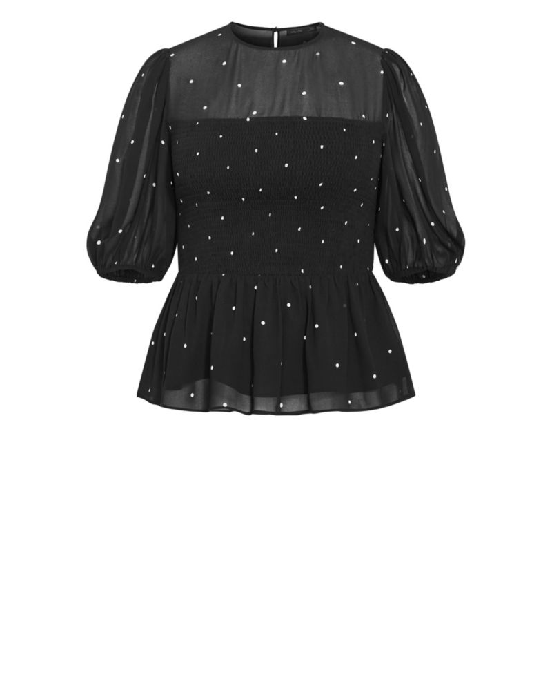 Plus Size Esther Spot-Print Shirred Peplum Blouse