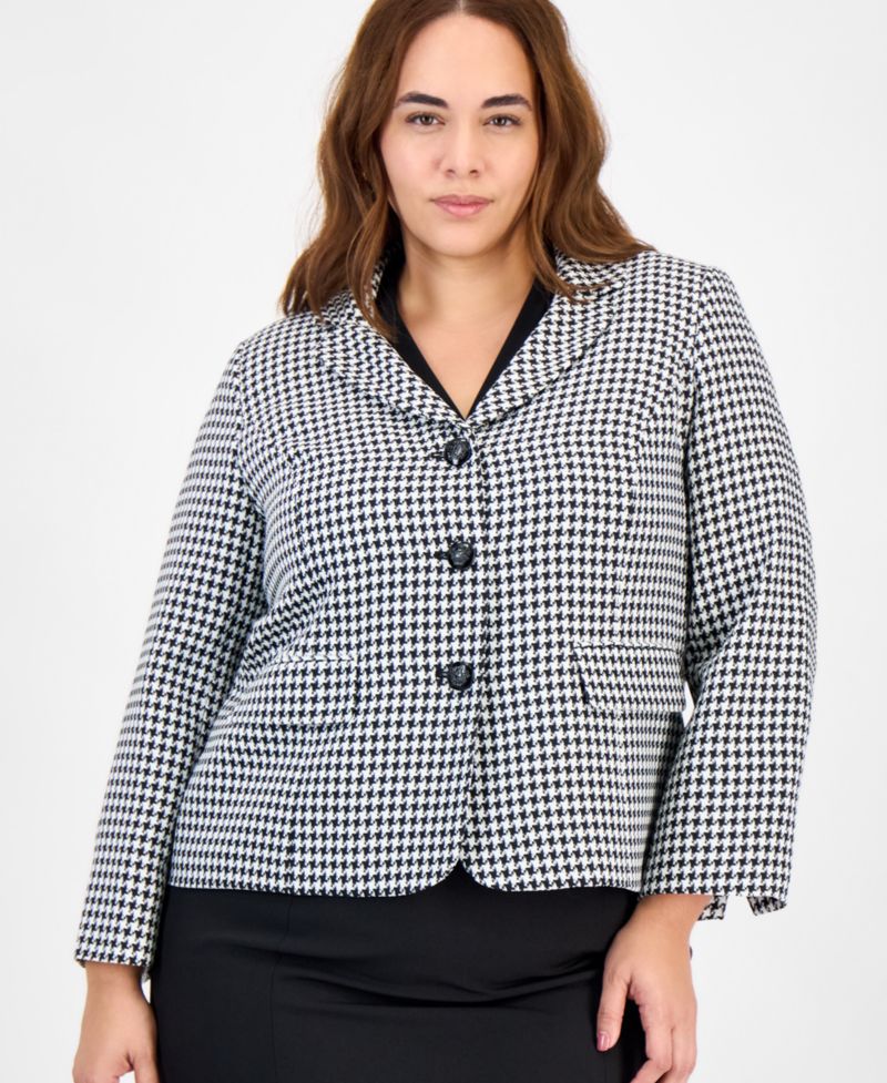 Plus Size Pencil Houndstooth 2 Piece Skirt Suit