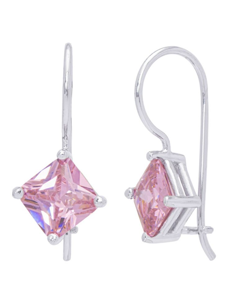 Simulated Gemstone Square Lever Back Silver Plate Earrings