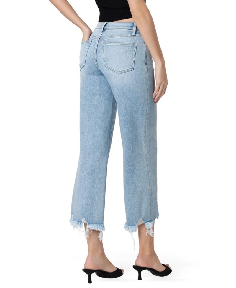 Women's Mid Rise Raw Distressed Hem Crop Wide Leg Jeans