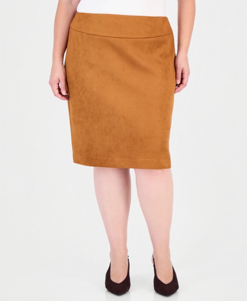 Plus Size High-Waisted Faux Suede Skirt