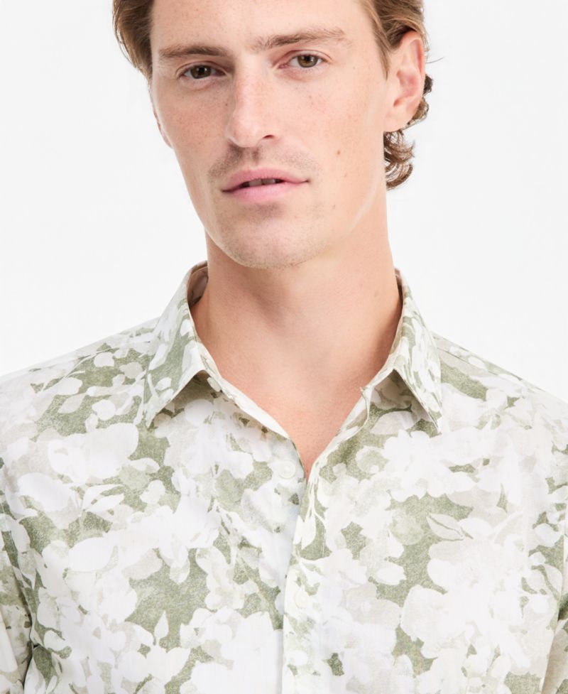 Men's Layered Botanical Poplin Long-Sleeve Shirt