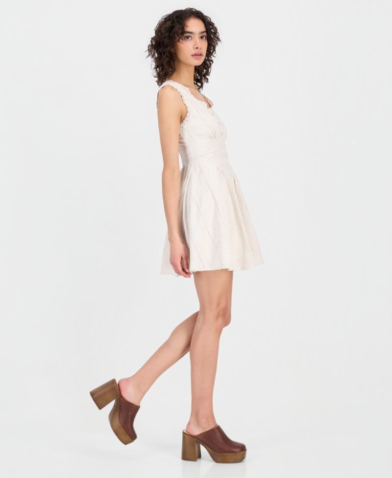 Women's Embroidered Crochet-Trim Mini Dress