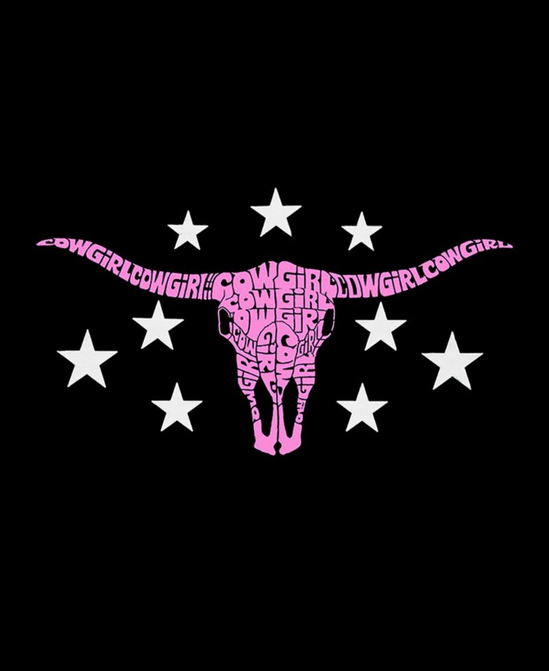 Women's Cowgirl Cowskull Word Art Pullover Top