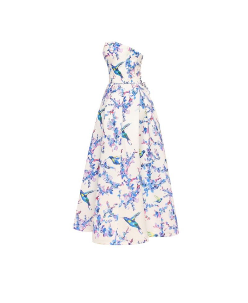 Women's Strapless Midi Dress With A Flower Print