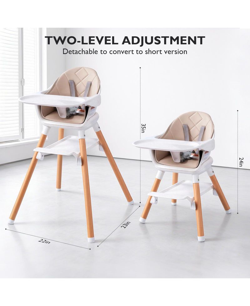 Convertible Baby High Chair with Adjustable Footrest and Detachable Tray