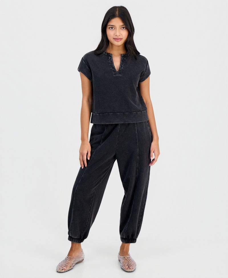 Petite French Terry Balloon-Leg Pants