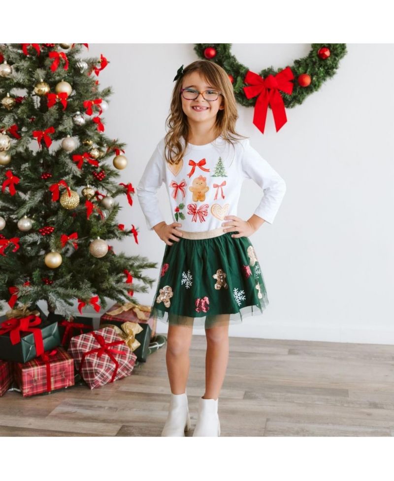 Little and Big Girls Gingerbread Joy Sequin Christmas Tutu Skirt