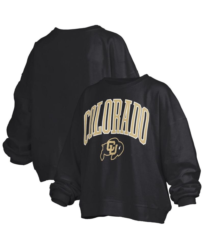 Women's Black Colorado Buffaloes Janise Arch Over Logo Waist Length Oversized Pullover Sweatshirt