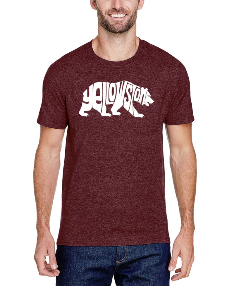 Men's Yellowstone Bear Word Art Cotton and Polyester Blend T-Shirt