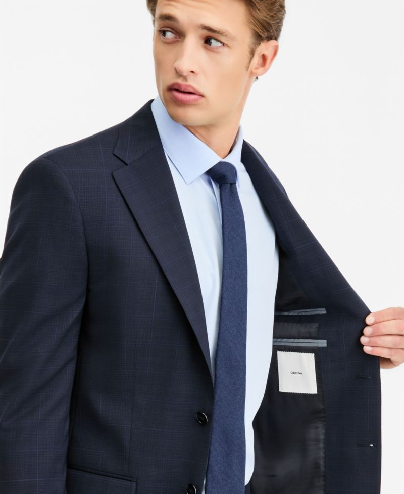 Men's Slim-Fit Wool-Blend Plaid Suit Jacket