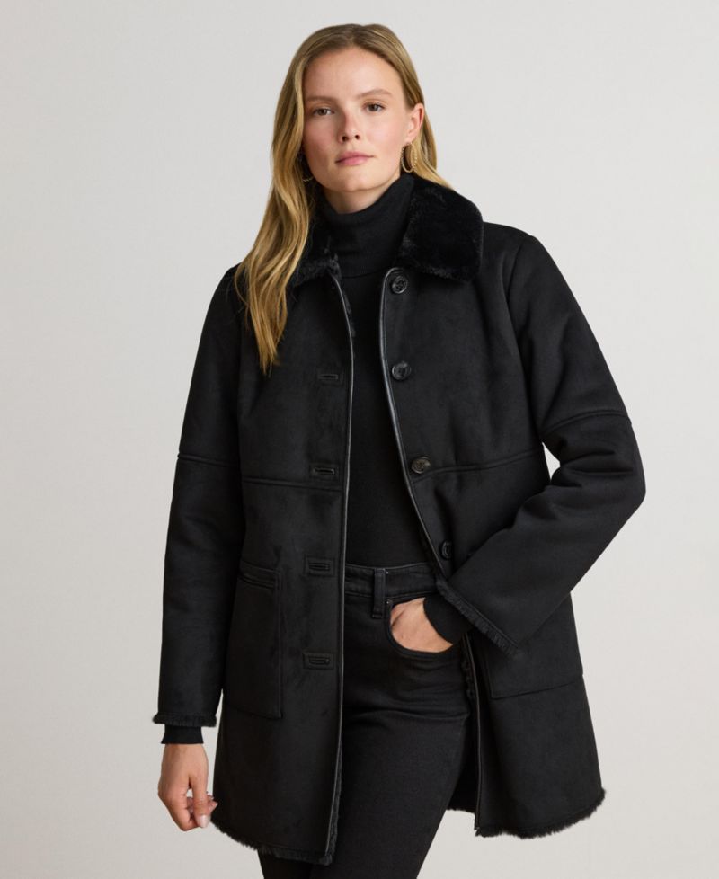 Women's Shearling Coat with Faux Fur Collar