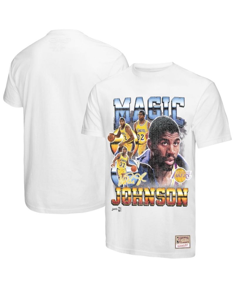Men's Magic Johnson White Los Angeles Lakers Commemorative Collage T-Shirt