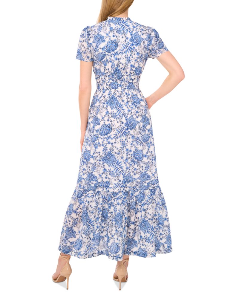 Women's Floral V-Neck Short-Sleeve Maxi Dress