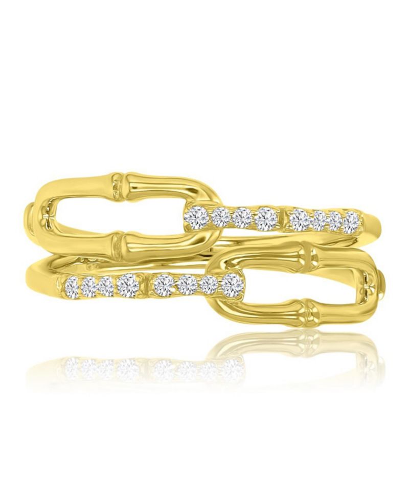 Elegant Cubic Zirconia Link Ring in 14k Yellow Gold Over Sterling Silver