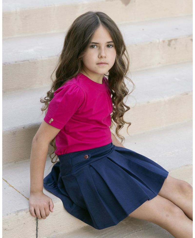 Little and Big Girls' XXS- L Organic Puff Sleeve Knit Top