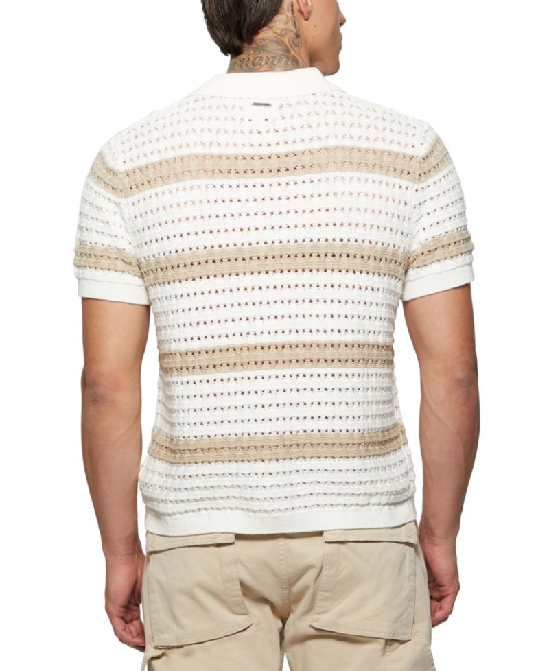 Men's Joshua Relaxed Fit Short Sleeve Button-Front Striped Sweater
