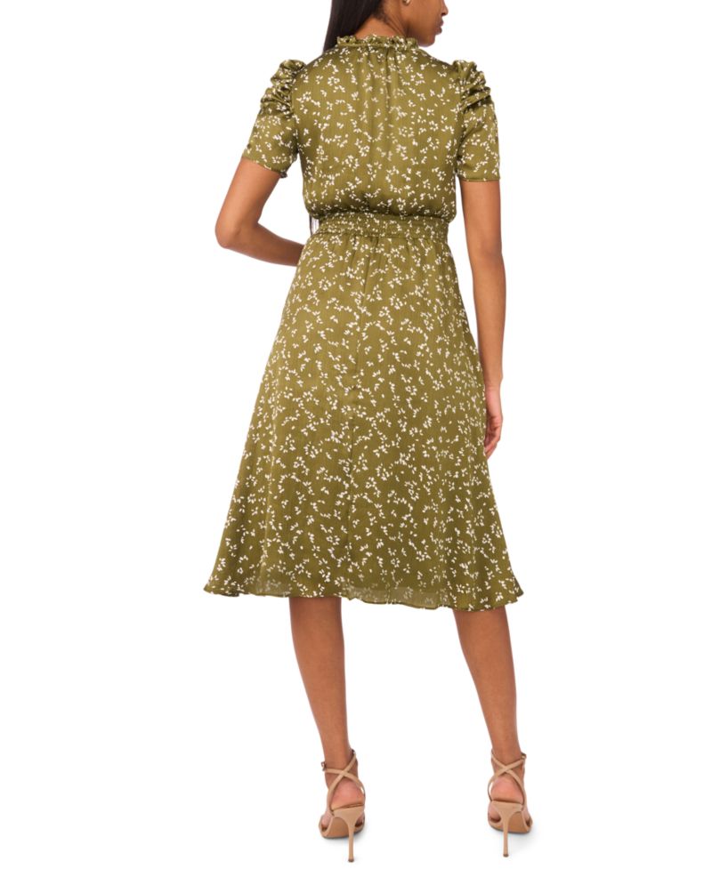 Petite Puff-Sleeve Chiffon Midi Dress