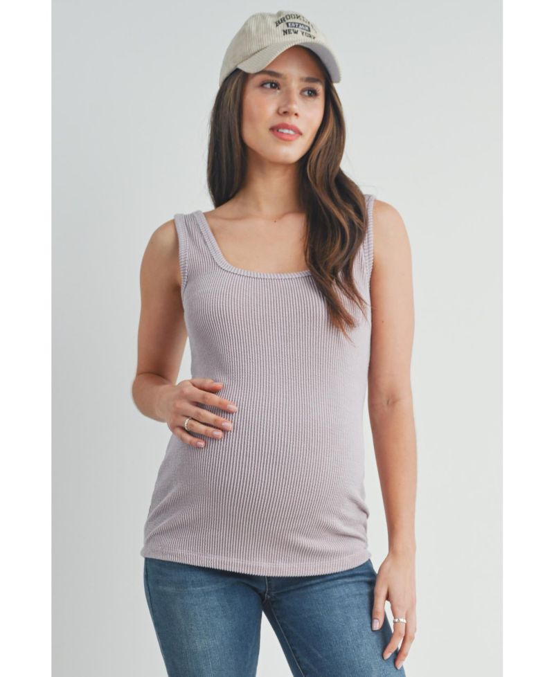 Maternity Square Neck Ribbed Sleeveless Tank Top
