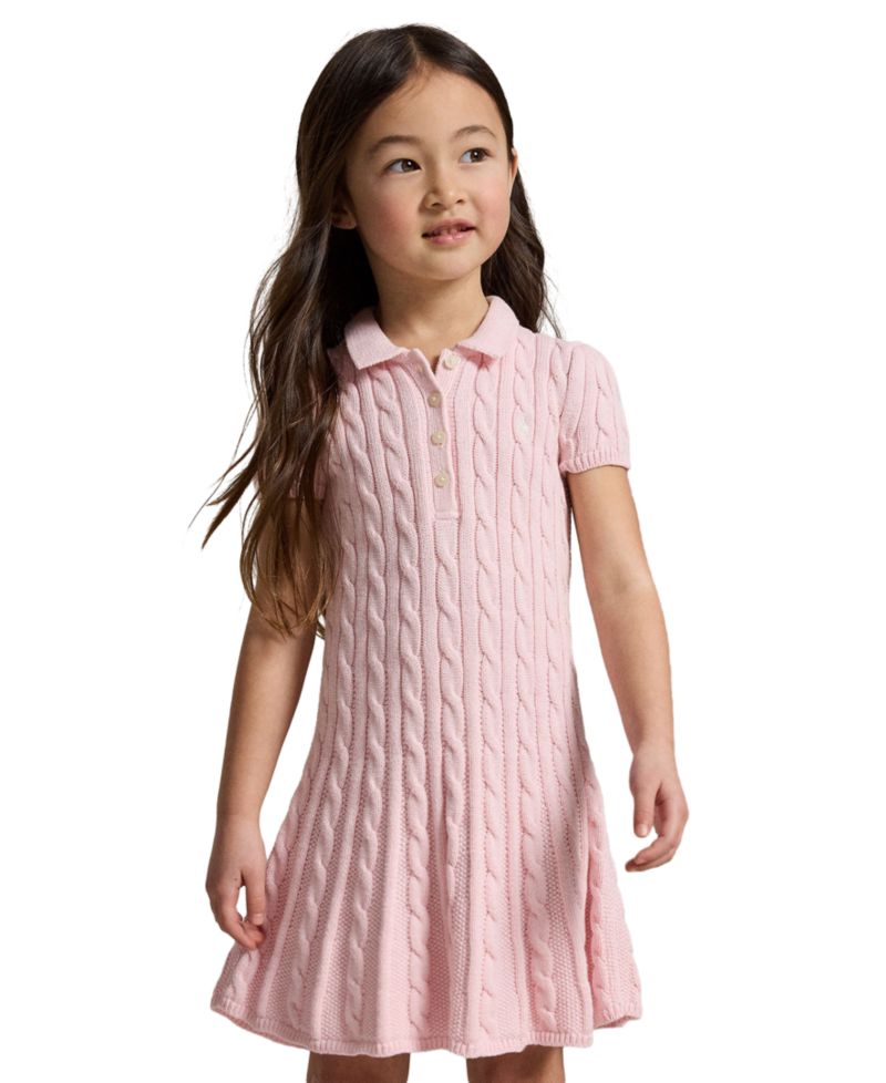 Girls' 2T-6X Cable-Knit Polo Sweater Dress