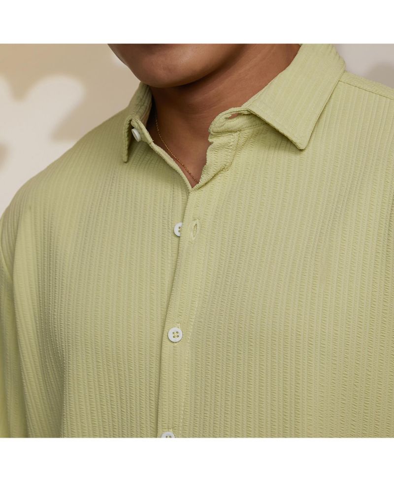 Men's Lime Green Stripe-Creased Shirt