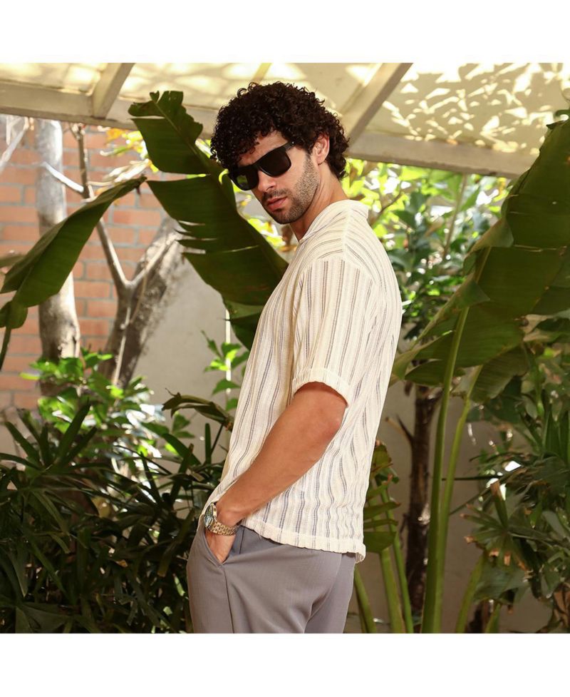 Men's Off-White Duo-Striped Relaxed Polo T-Shirt