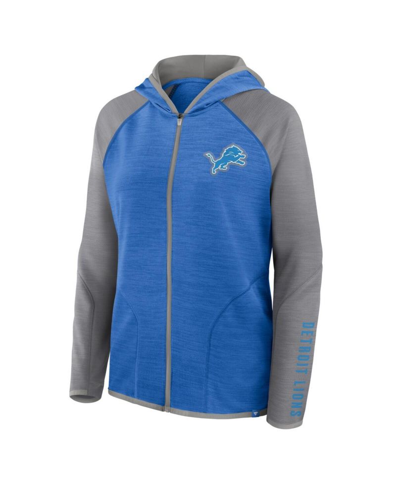Women's Blue/Gray Detroit Lions Redzone End Around Pass Raglan Full-Zip Hoodie
