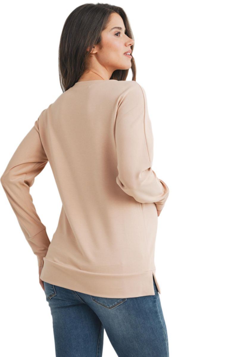 Maternity Crew Neck Side Zip Nursing Pullover Sweatshirts