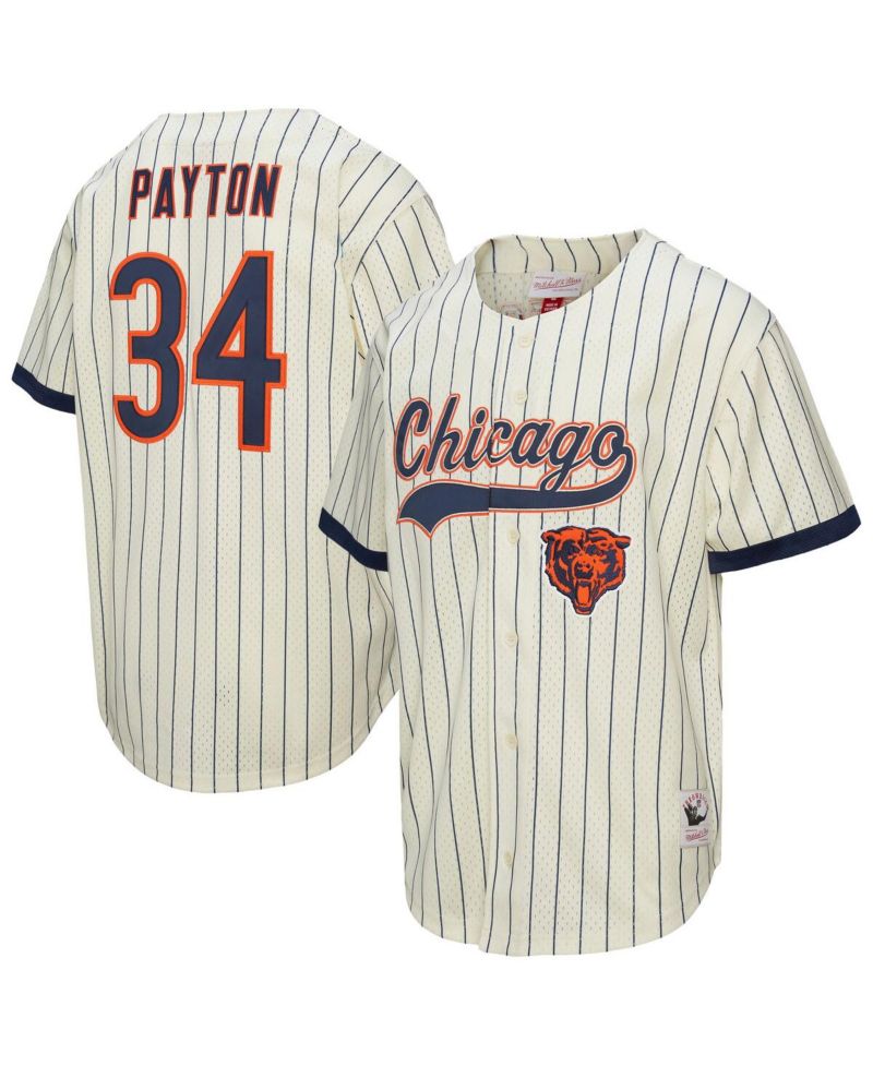 Men's Walter Payton Cream Chicago Bears Name & Number Mesh Button-Up Baseball Jersey