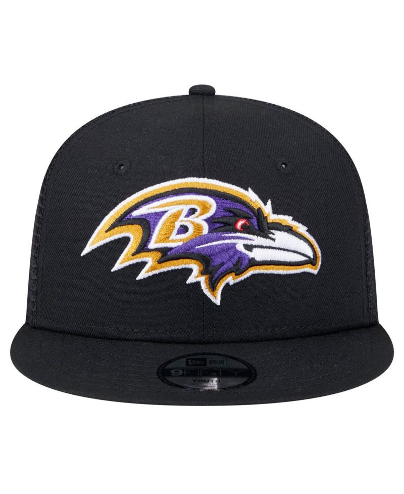 Big Boys and Girls Black Baltimore Ravens Main Trucker 9FIFTY Snapback Hat
